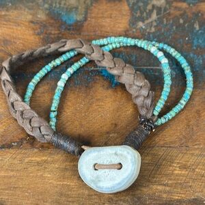 Jes MaHarry one of a kind leather/turquoise bracelet. New with tags.